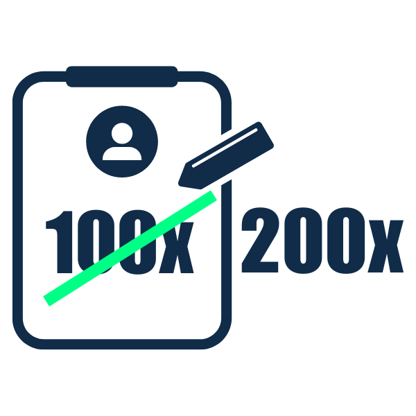 Blue icon with 200x symbol representing reward points for signing up