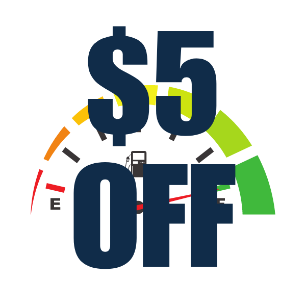 Blue $5 off icon with fuel meter symbol representing reward points value