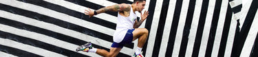Fit man running outdoors symbolizing pumps fitness and active lifestyle
