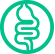 Green circle icon with digestive system symbol representing probiotic blend