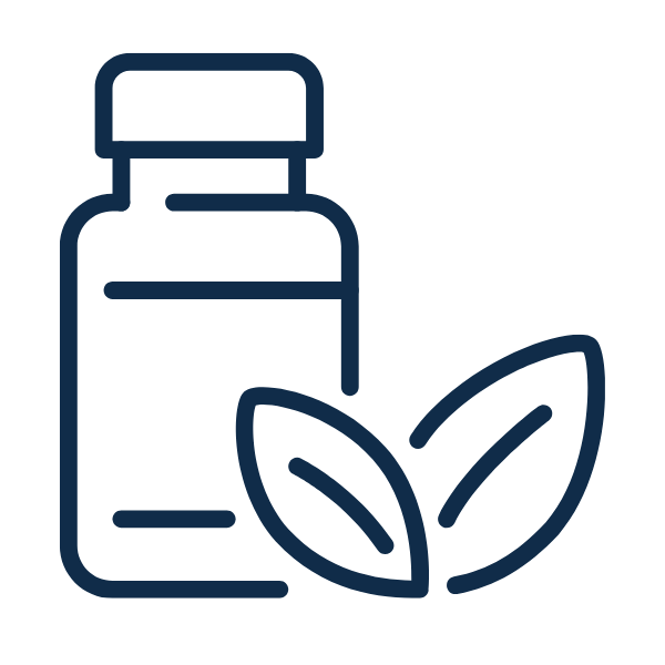 Blue bottle with plant icon symbolizing exclusive flavors