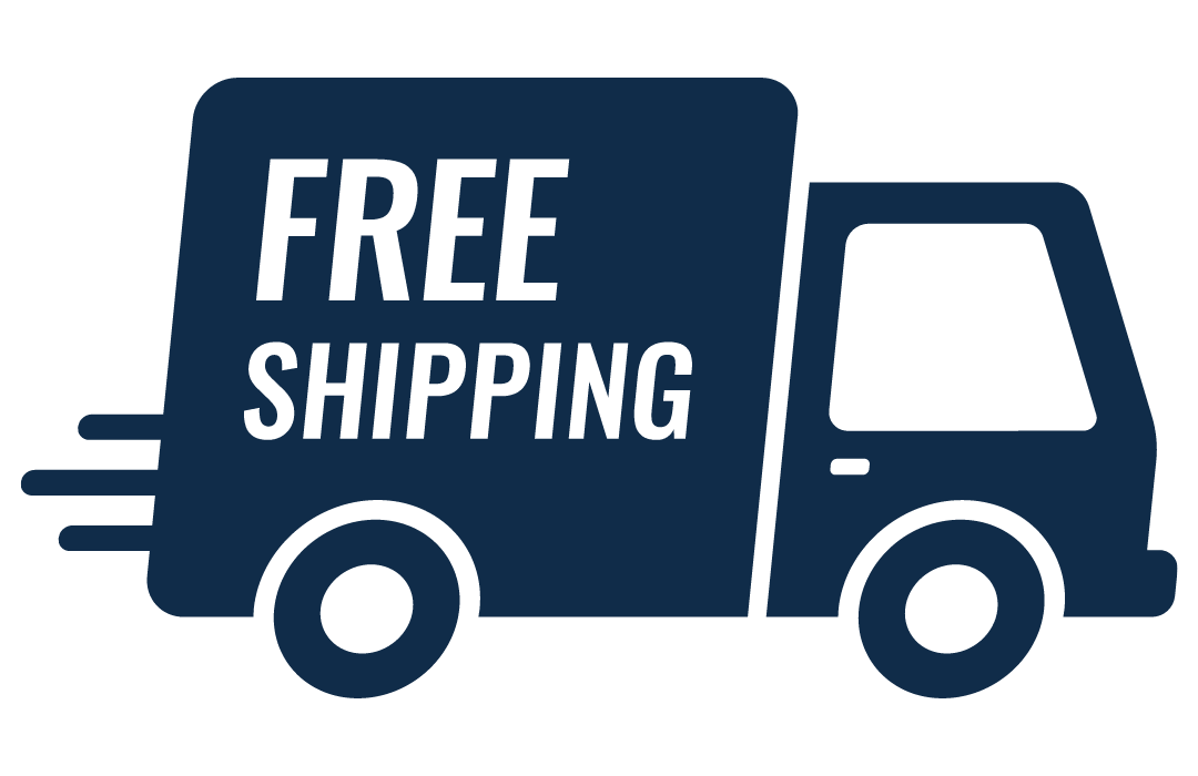Blue delivery truck icon with the words free shipping