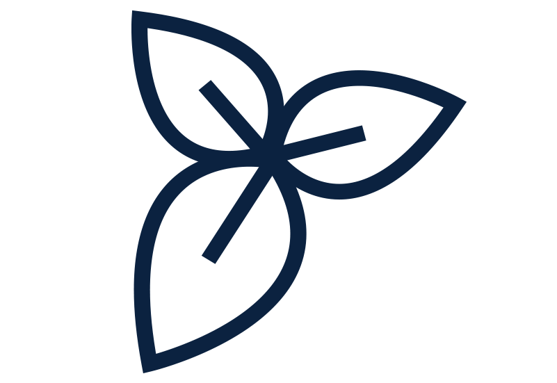 Illustration of three blue leaves symbolizing Green Tea