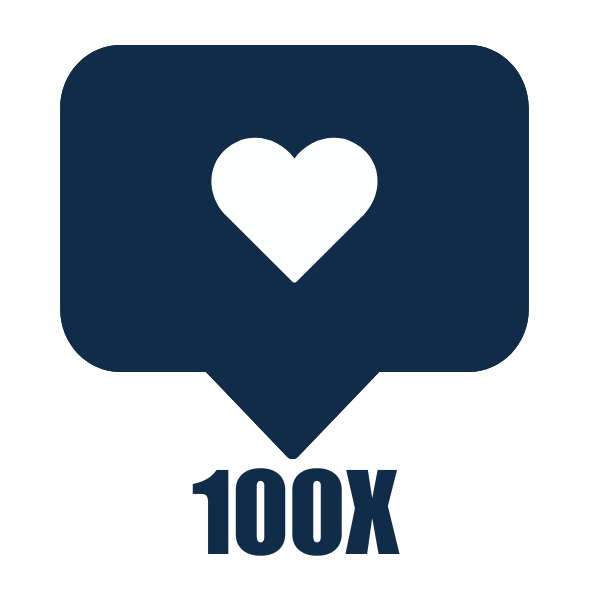 Blue chat icon with heart and 100x symbol for Instagram reward points
