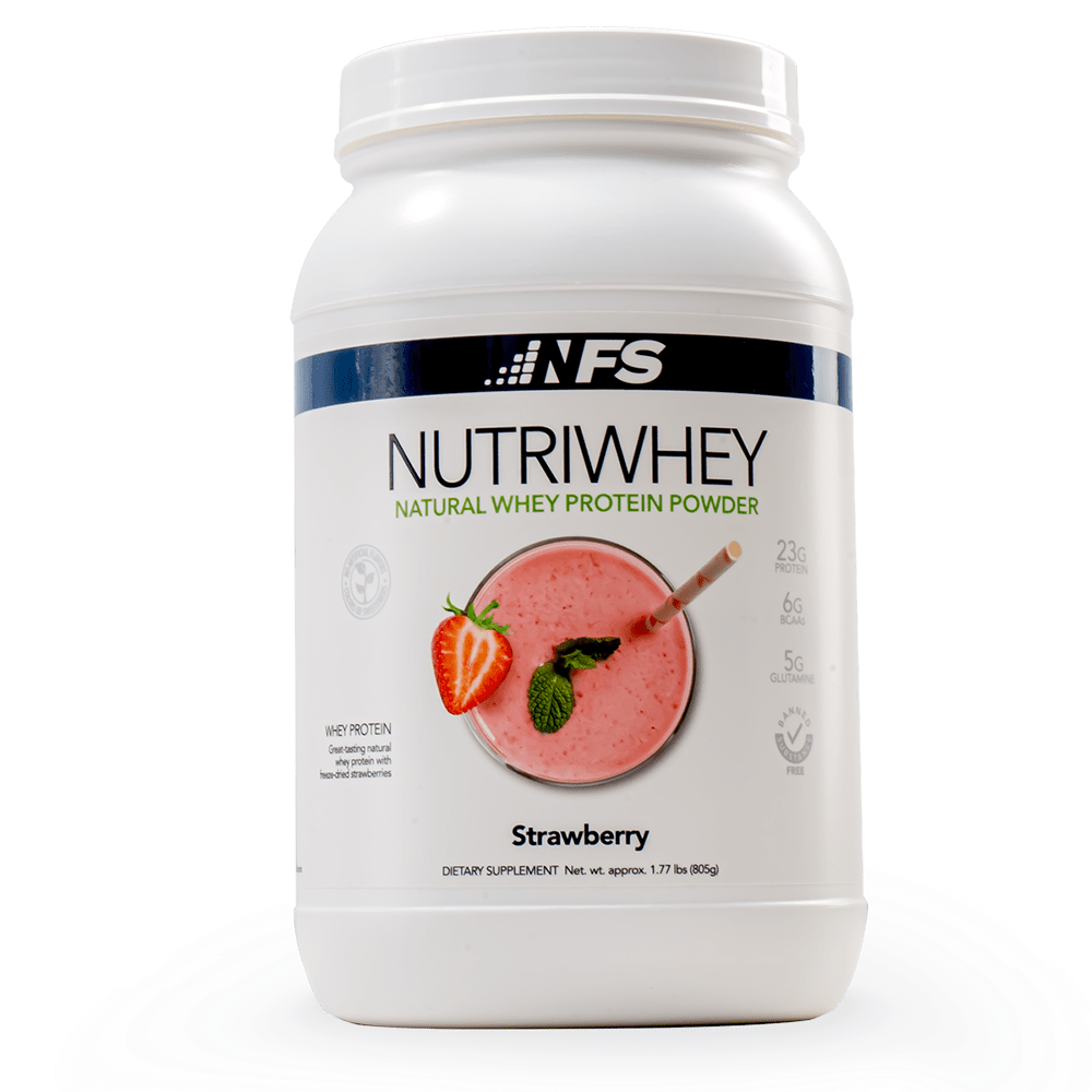 NF Sports Nutriwhey 805g strawberry whey protein powder supplement