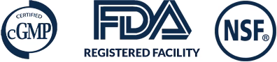 cGMP logo with FDA and NSF logos together